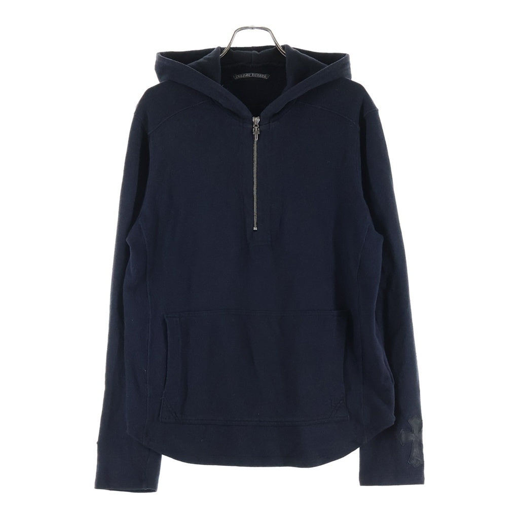 CHROME HEARTS(クロムハーツ) OLD オールド 袖クロスパッチ付き ダガー ハーフジップ スウェット プルオーバーパーカー ブラック