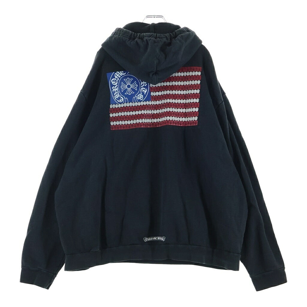 CHROME HEARTS(クロムハーツ) SWTSHRT HOODIE アメリカンフラッグ 星条旗 ホースシュープリント プルオーバー パーカー ブラック