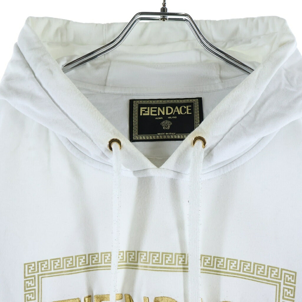 FENDI(フェンディ) 20SS ×VERSACE FENDACE ヴェルサーチ フェンダーチェ スウェット パーカー フーディ プルオーバー ズッカ刺繍 コットン ホワイト FY1143AKDU
