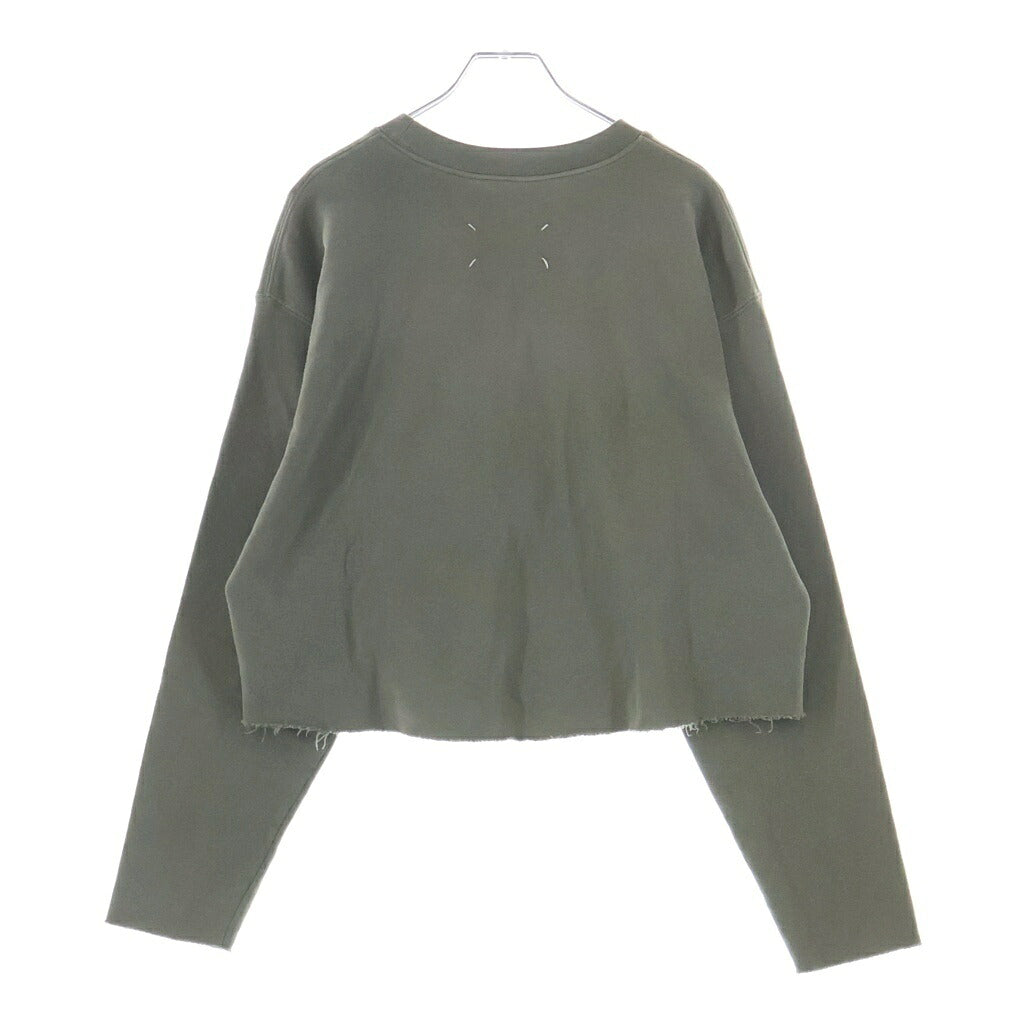 Maison Margiela(メゾンマルジェラ) 23SS ワッペンロゴ ユーズド加工 コットン クロップド プルオーバー スウェット トレーナー カーキ S51GU0123 S25580