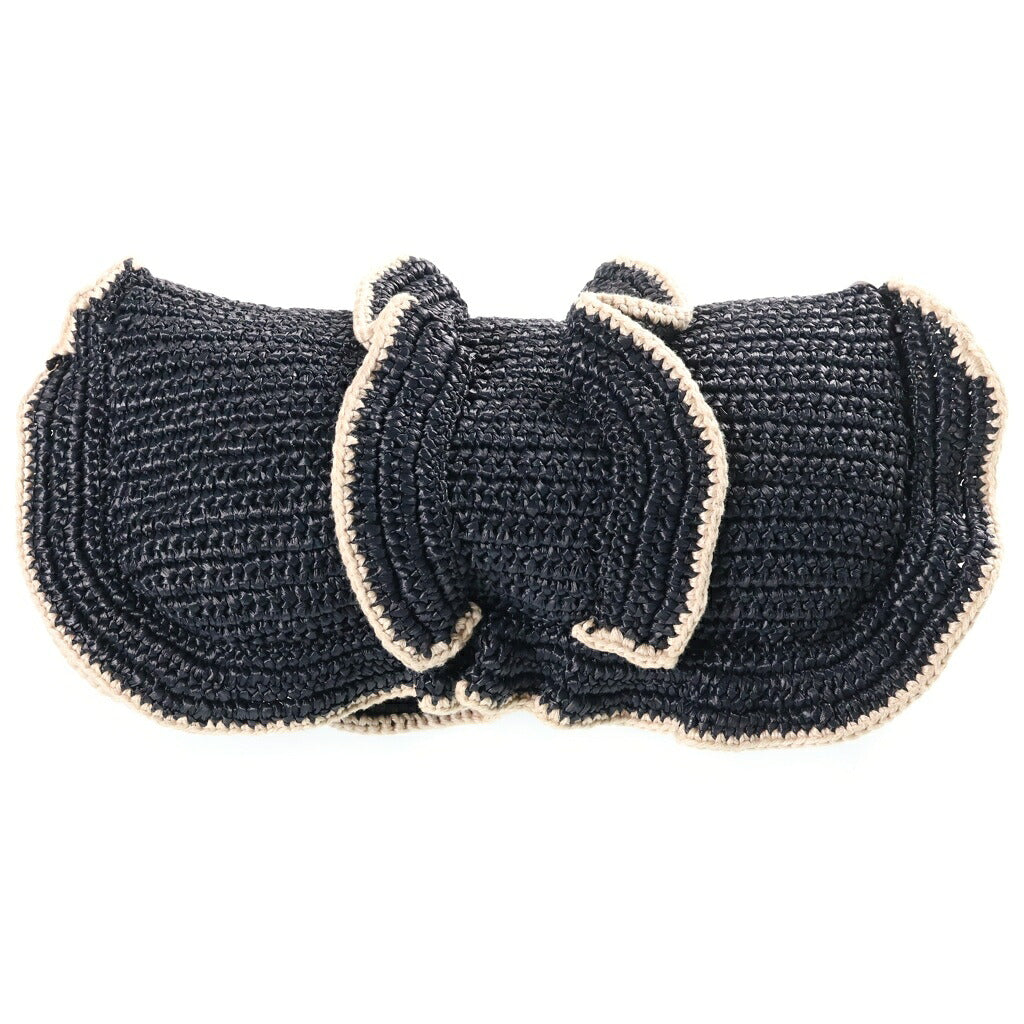FENDI(フェンディ) バゲット フリル ショルダーバッグ ウェーブ ラフィア ネイビー 8BR600
