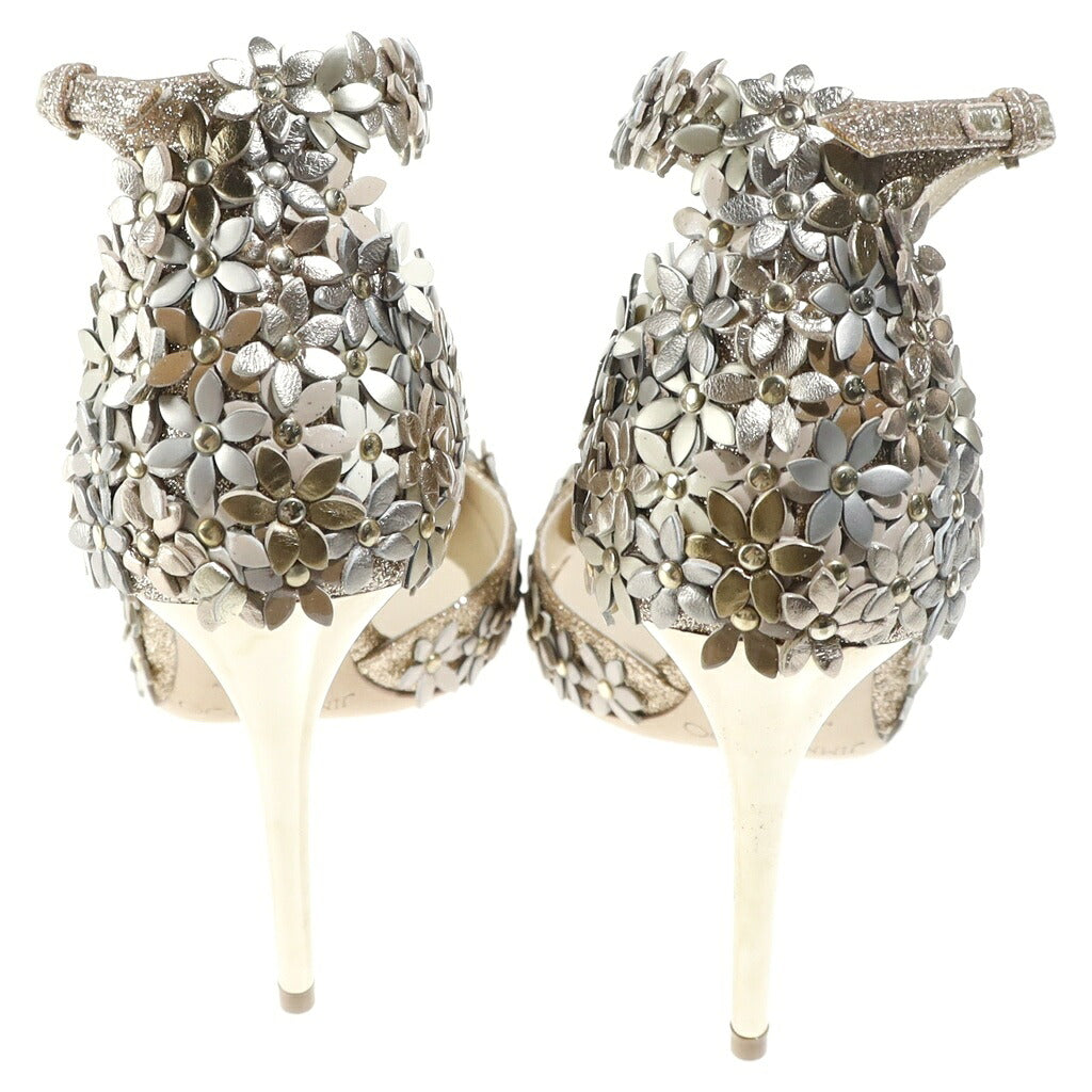 JIMMY CHOO(ジミーチュウ) LORELAI 100 パンプス ヒール フラワー モチーフ ラメ グリッター ゴールド レディース