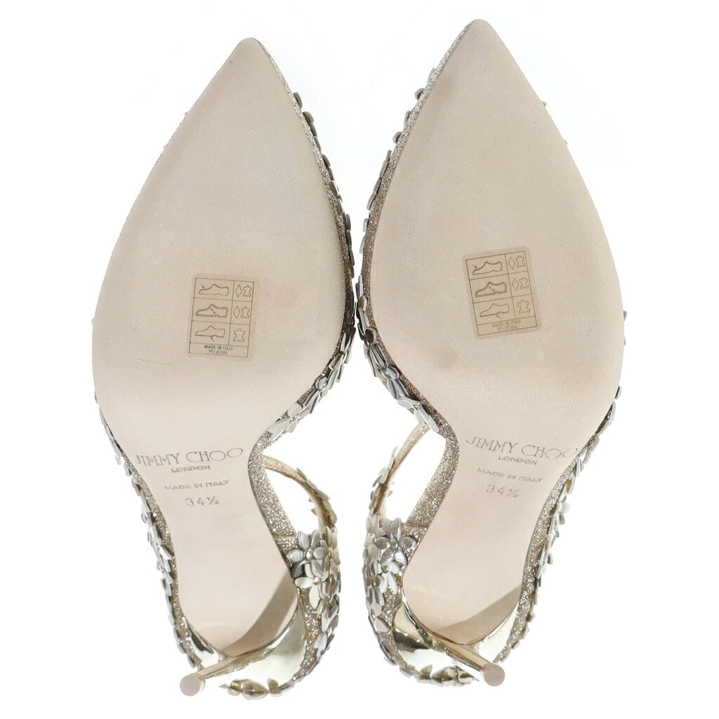 JIMMY CHOO(ジミーチュウ) LORELAI 100 パンプス ヒール フラワー モチーフ ラメ グリッター ゴールド レディース