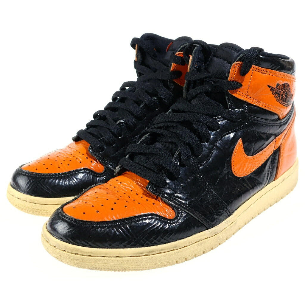 NIKE(ナイキ) AIR JORDAN 1 RETRO HIGH OG SHATTERED BACKBOARD 3.0 エアジョーダン1 オレンジ レトロ ハイカット パテントレザー シャッタードバックボード ハイカットスニーカー ブラック/オレンジ US8.5/26.5cm 555088-028