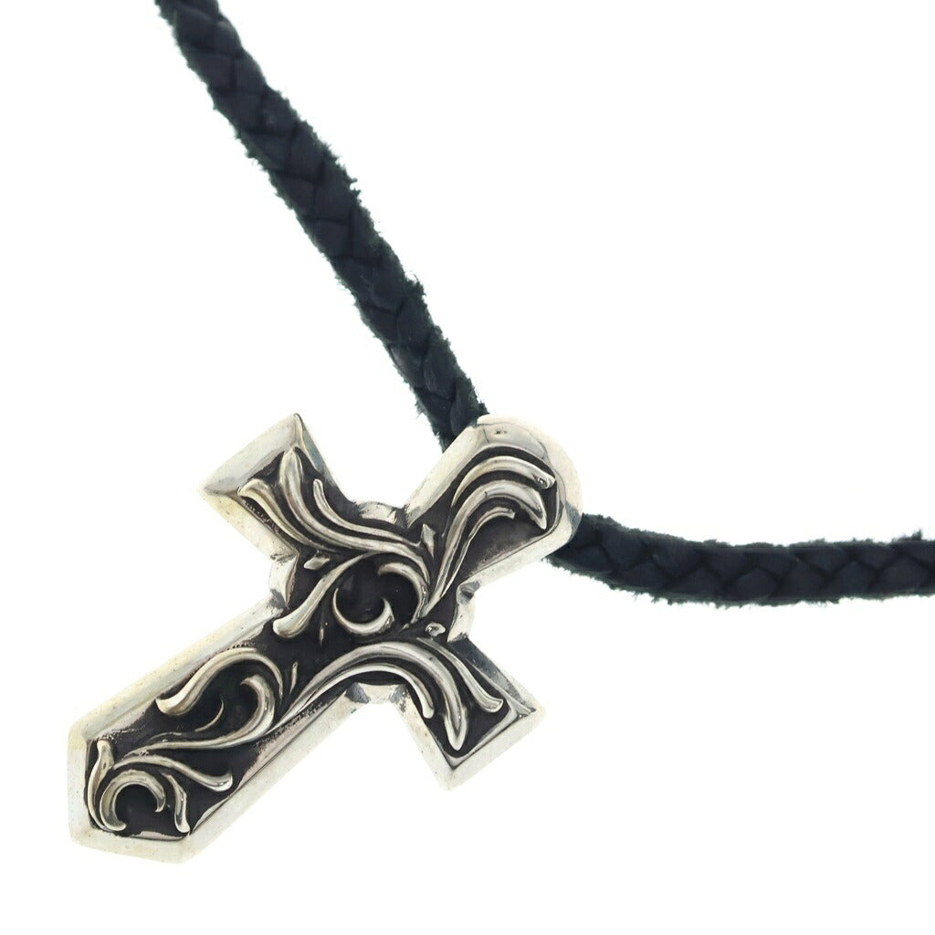 CHROME HEARTS(クロムハーツ) VULCAN CROSS SML LB バルカンクロス スモール レザーブレイド ネックレス シルバー/ブラック