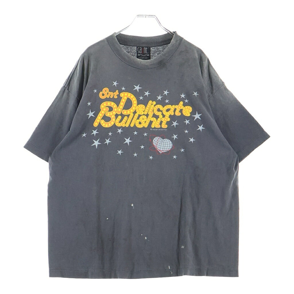 SAINT MICHAEL(セントマイケル) 25SS DELICATE BULLSHIT S/S TEE デリケート ブルシット ヴィンテージ加工 クルーネック 半袖Tシャツ カットソー グレー SM-HR8-0000-003