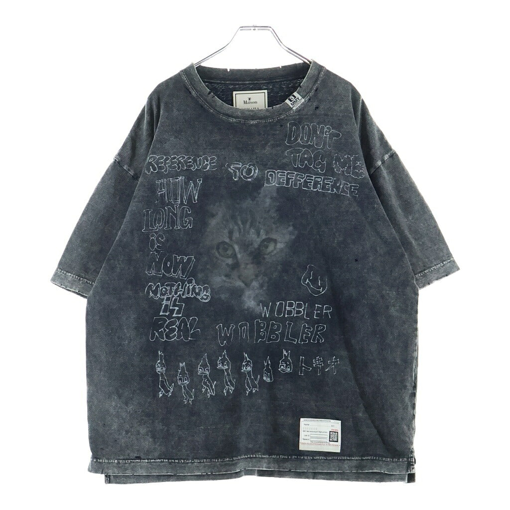 MAISON MIHARAYASUHIRO(メゾンミハラヤスヒロ) 24AW DISTRESSED CAT PRINT T-SHIRT ブリーチ加工 キャットプリント クルーネック 半袖Tシャツ カットソー グレー A13TS611