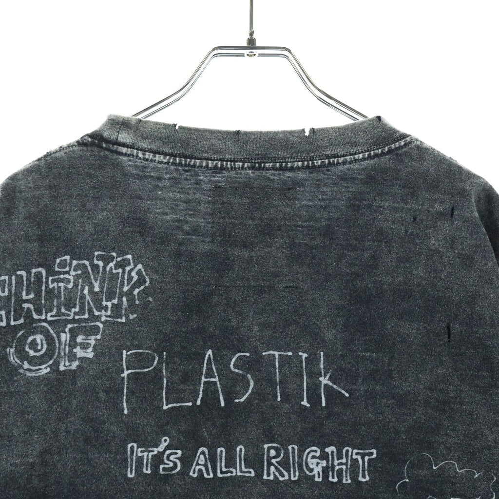 MAISON MIHARAYASUHIRO(メゾンミハラヤスヒロ) 24AW DISTRESSED CAT PRINT T-SHIRT ブリーチ加工 キャットプリント クルーネック 半袖Tシャツ カットソー グレー A13TS611