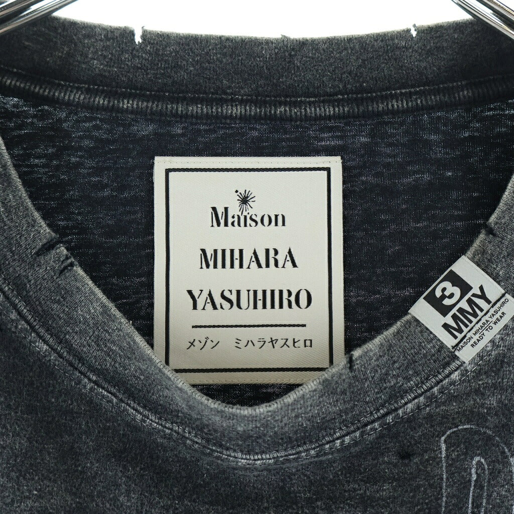 MAISON MIHARAYASUHIRO(メゾンミハラヤスヒロ) 24AW DISTRESSED CAT PRINT T-SHIRT ブリーチ加工 キャットプリント クルーネック 半袖Tシャツ カットソー グレー A13TS611