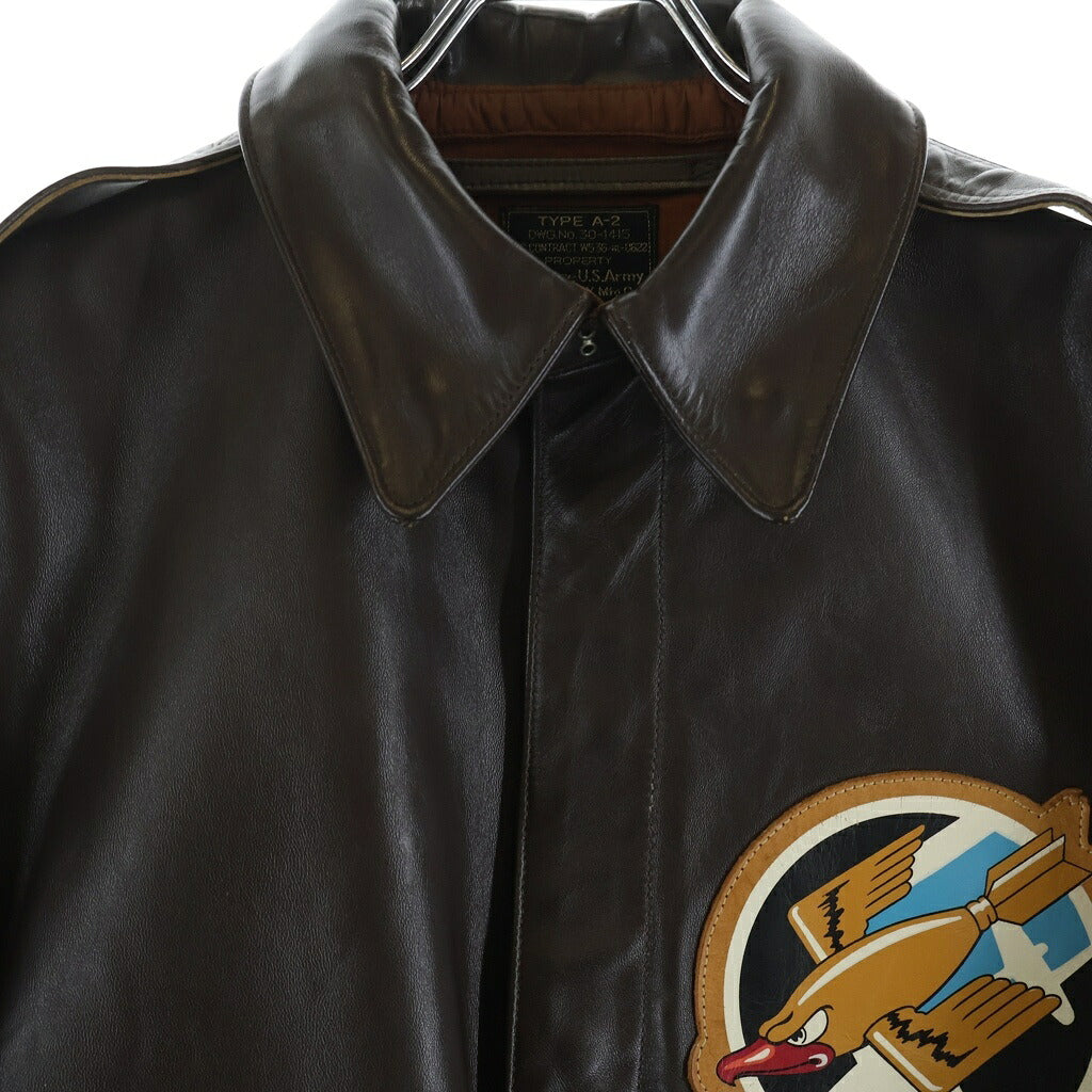 THE REAL McCOY'S(ザリアルマッコイ) A-2 ヴァーガス バックプリント ホースハイド ミリタリー レザージャケット ブラウン 30-1415