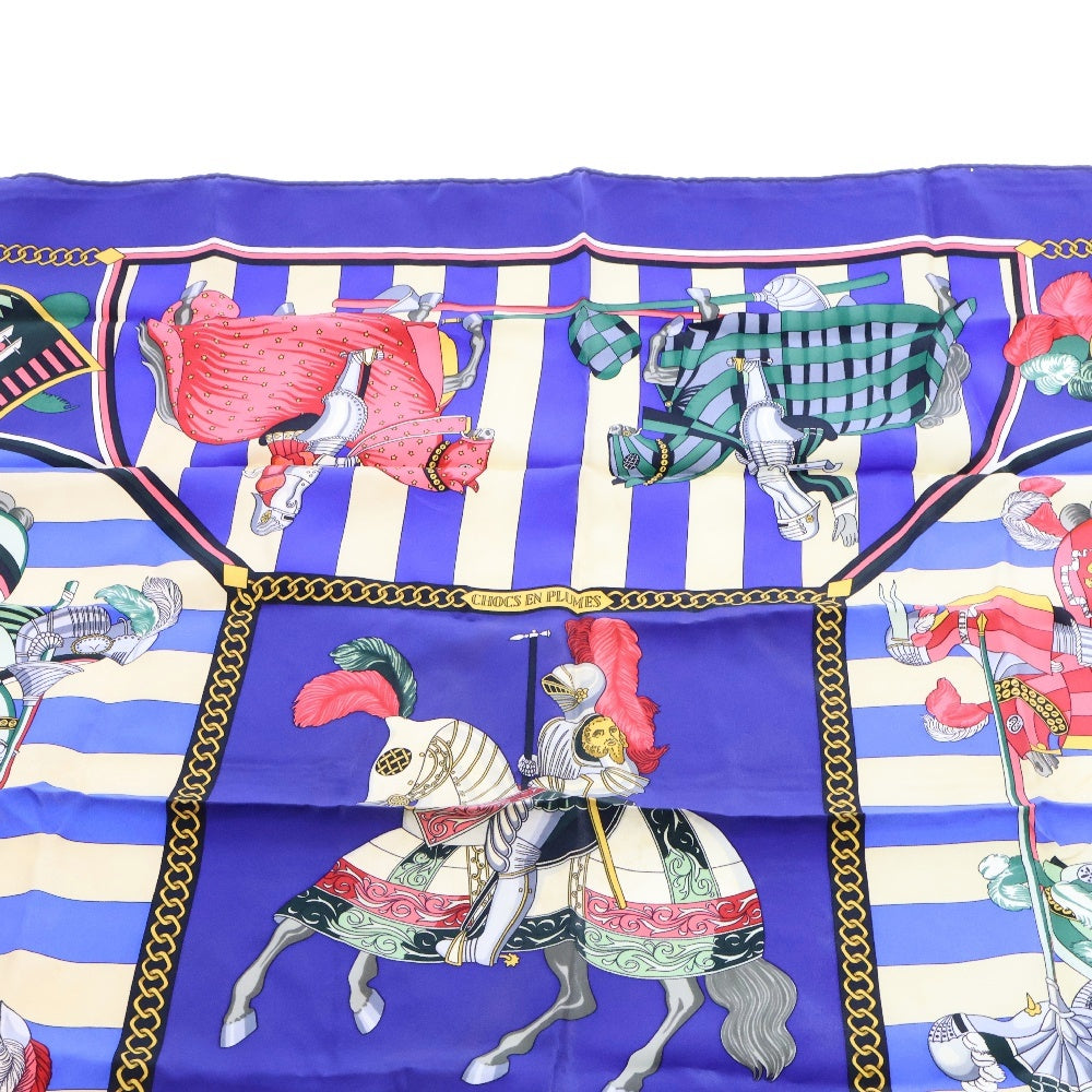 HERMES(エルメス) カレ90 HELMES CHOCS EN PLUMES 羽飾りの激突 騎士 シルク スカーフ