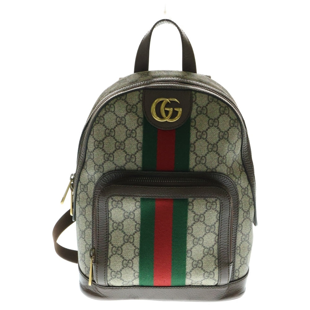 GUCCI(グッチ) GGスプリーム オフィディア シェリーライン スモール バックパック リュックサック ショルダーバッグ ブラウン×ベージュ レザー×PVC ゴールド金具 547965
