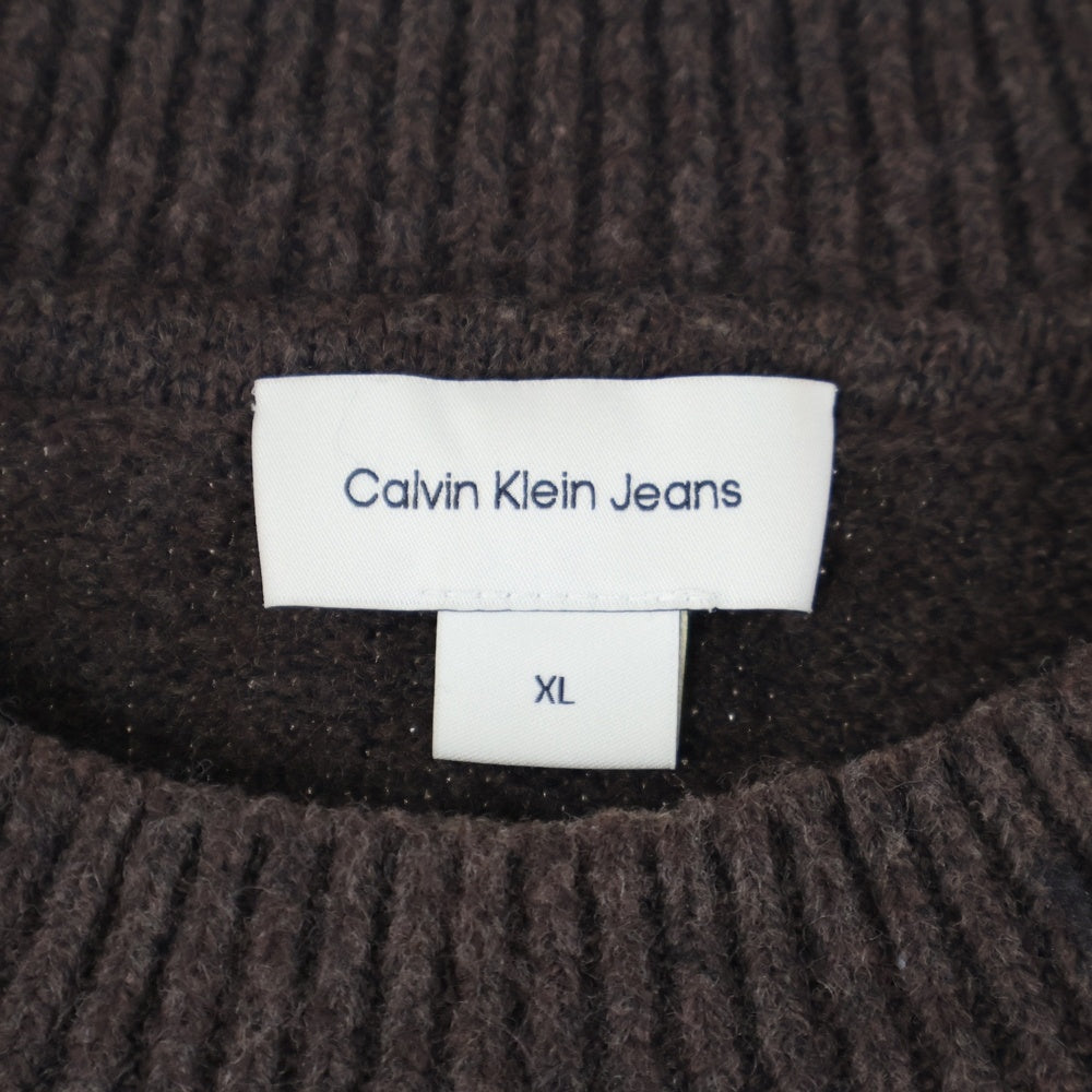 Calvin Klein Jeans(カルバンクラインジーンズ) ロゴ刺繍 クルーネック 長袖ニットセーター ブラウン J327336
