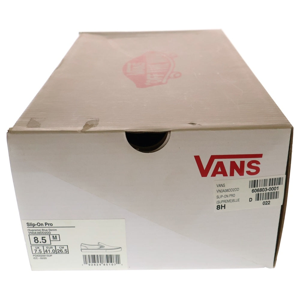 VANS(ヴァンズ) ×SUPREME Slip-On PRO シュプリーム デニム スリッポン ローカットスニーカー インディゴブルー US8.5/26.5cm VN0A38DD2DD