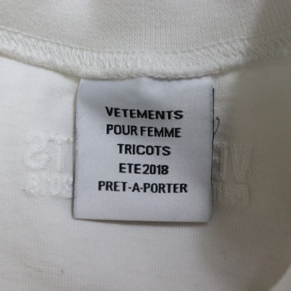 VETEMENTS(ヴェトモン) 18SS Side slit Tee WSS18TR8 サイドスリット フロントプリント 半袖Tシャツ カットソー ホワイト