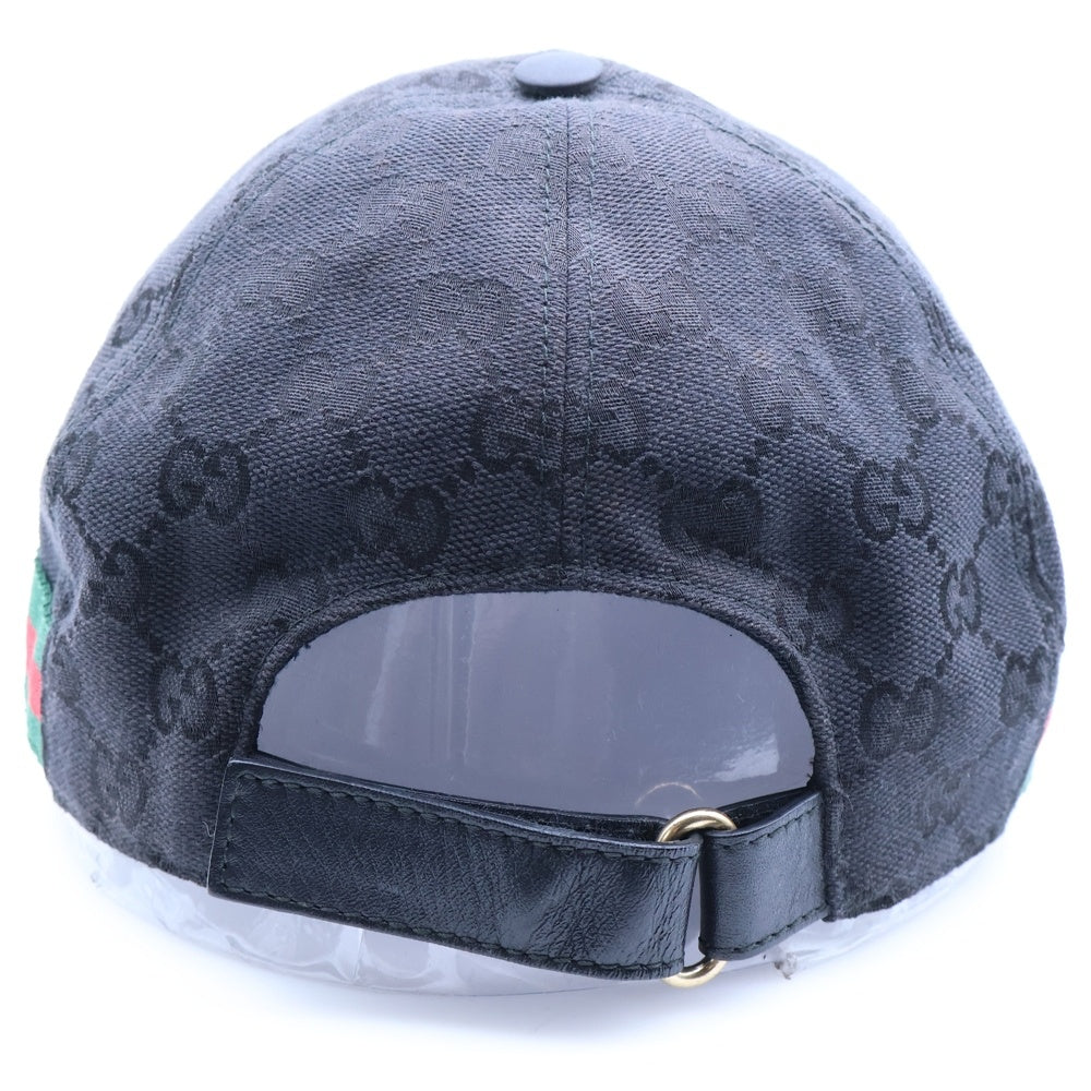 GUCCI(グッチ) GGキャンバス シェリーライン レザー 6パネル ベースボールキャップ 帽子 ブラック 200035