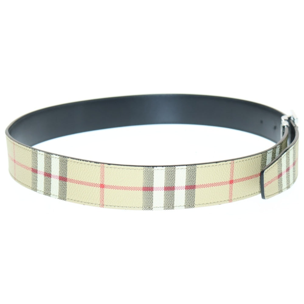 BURBERRY(バーバリー) TBバックル ノバチェック レザー リバーシブル ベルト ブラック×ベージュ シルバー金具