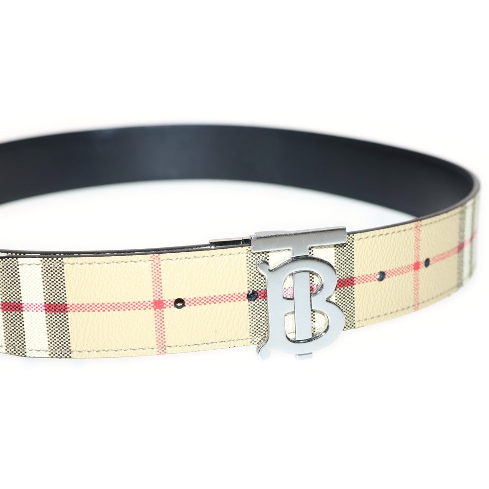 BURBERRY(バーバリー) TBバックル ノバチェック レザー リバーシブル ベルト ブラック×ベージュ シルバー金具