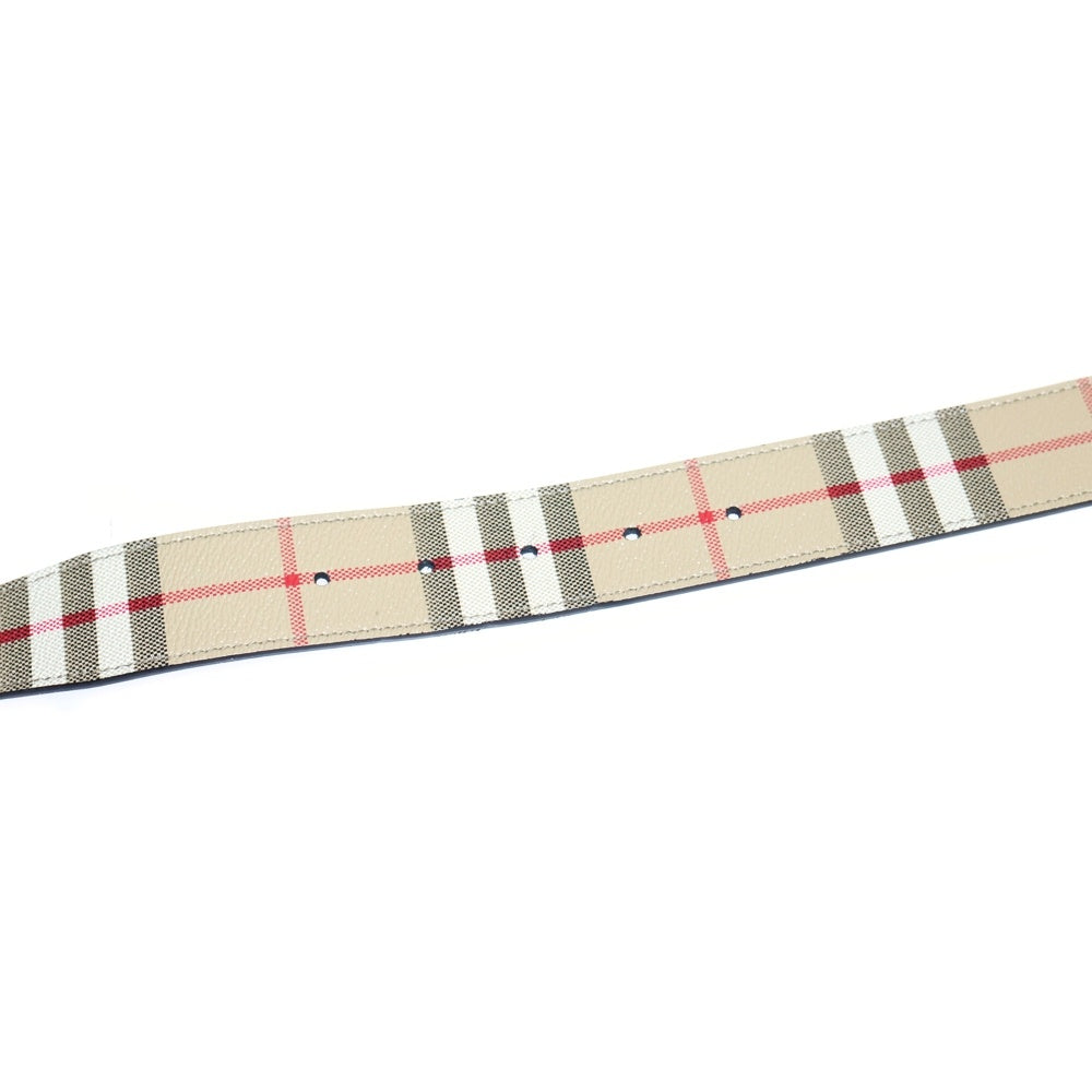 BURBERRY(バーバリー) TBバックル ノバチェック レザー リバーシブル ベルト ブラック×ベージュ シルバー金具
