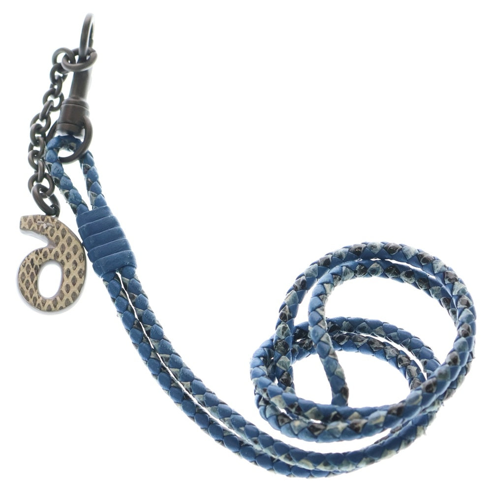 BOTTEGA VENETA(ボッテガヴェネタ) イントレチャート キーリングチャーム バッグチャーム キーホルダー ブルー ブラック金具