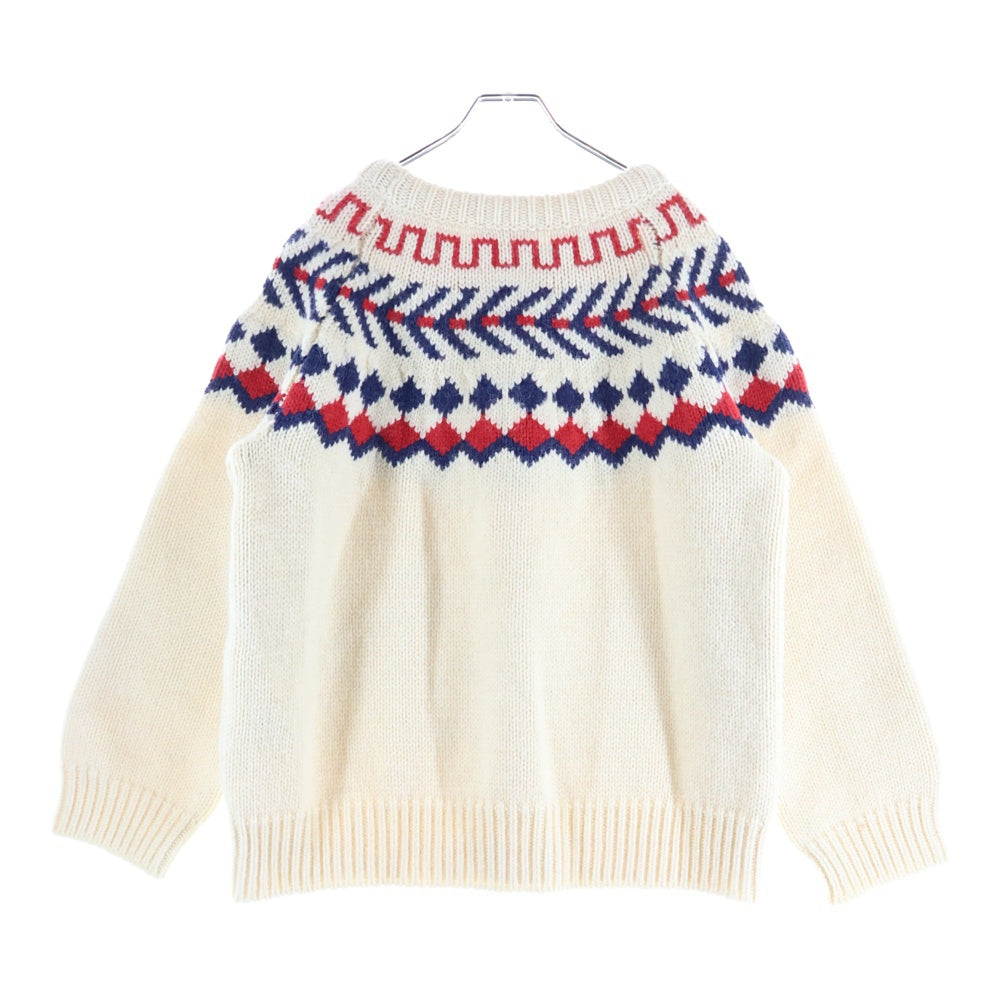 CELINE(セリーヌ) 21AW オーバーサイズ シェットランド ウール クルーネック プルオーバー 長袖ニット セーター アイボリー/ネイビー 2A38Q107O