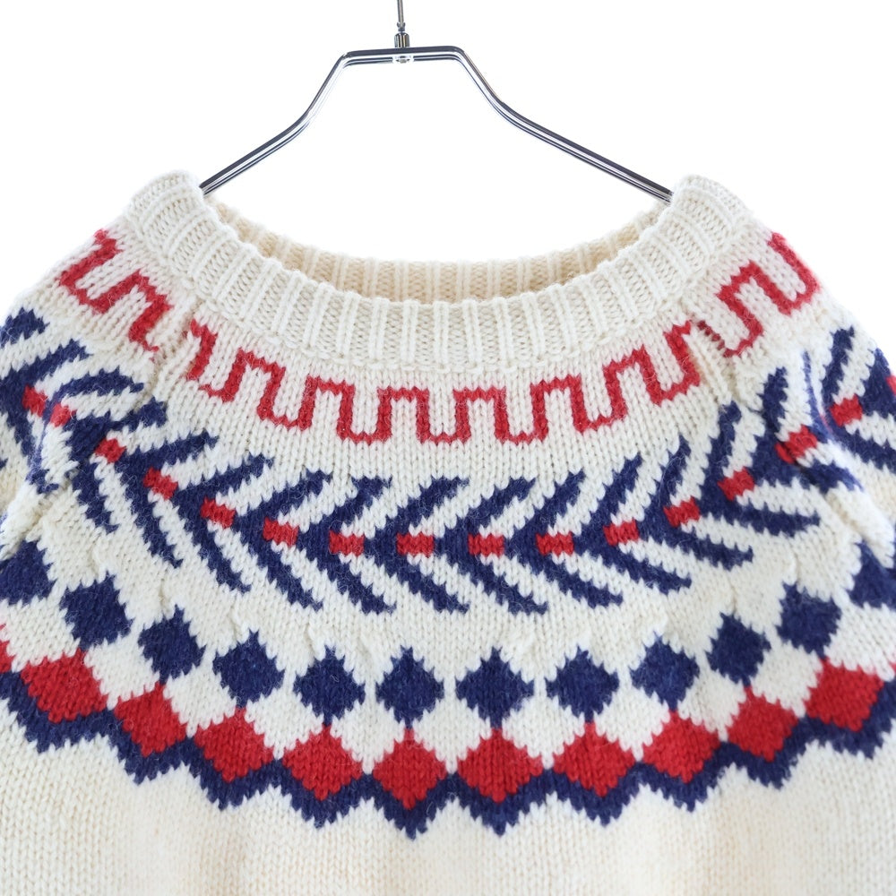 CELINE(セリーヌ) 21AW オーバーサイズ シェットランド ウール クルーネック プルオーバー 長袖ニット セーター アイボリー/ネイビー 2A38Q107O