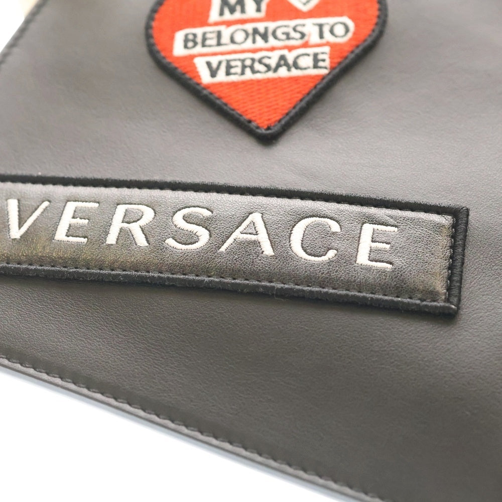VERSACE(ヴェルサーチ) クラッチバッグ ワッペン ロゴ ブラック レザー
