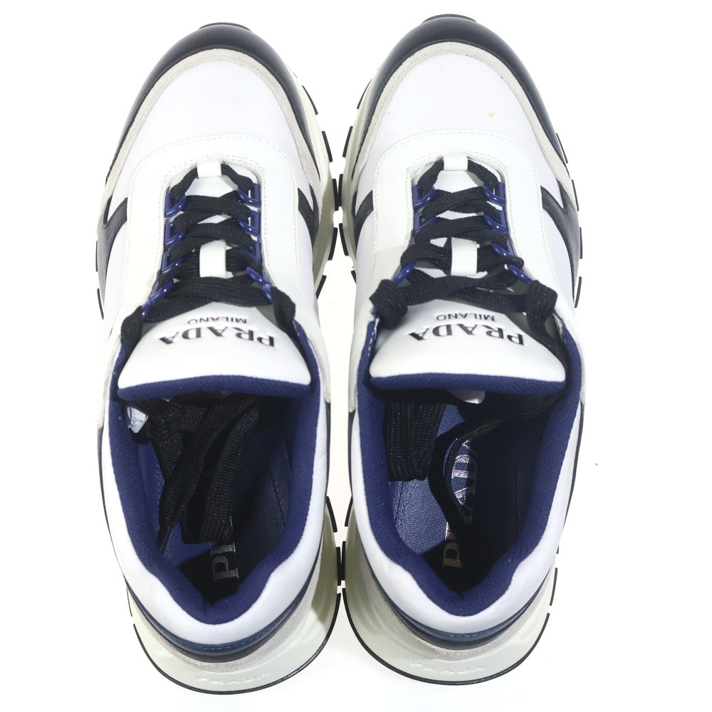 PRADA(プラダ) ローカットスニーカー ホワイト×ネイビー レザー 靴 2EG403 2EG403