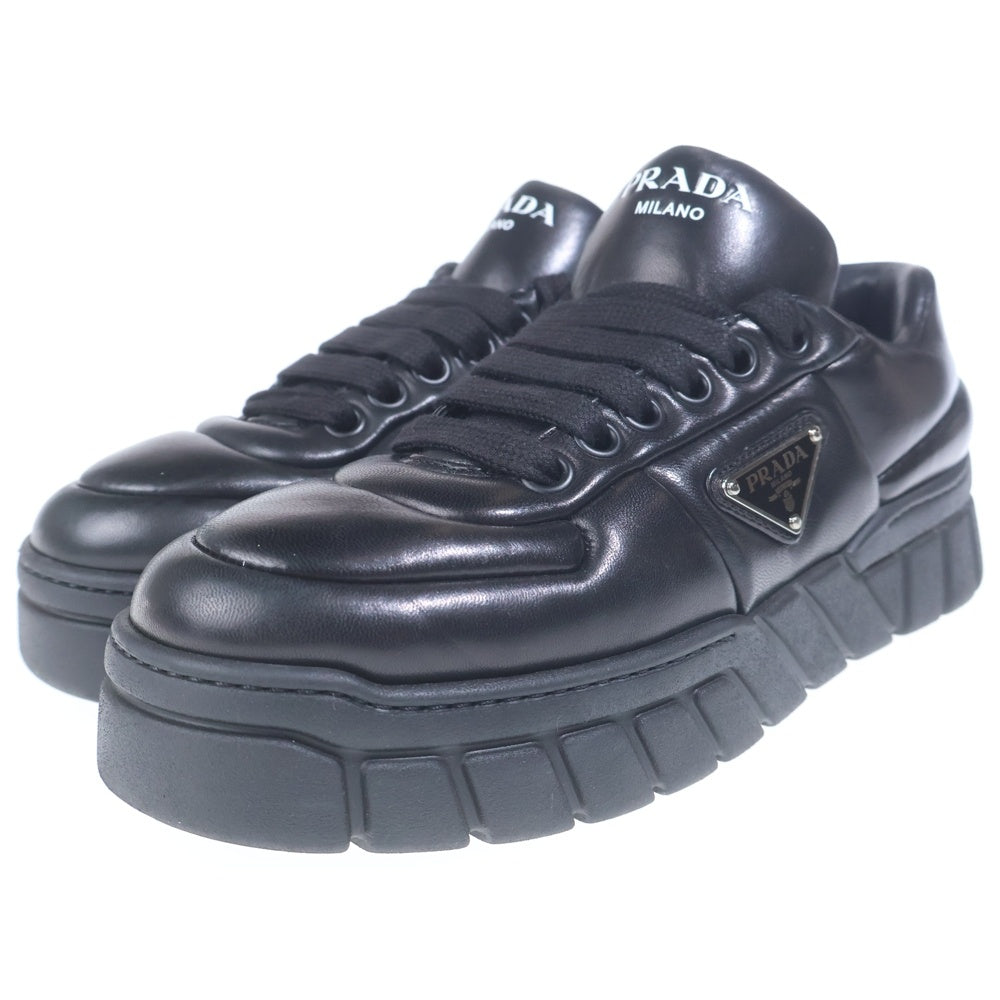 PRADA(プラダ) ダウンタウン トライアングルロゴ スニーカー ブラック レザー 靴 1E136N 1E136N