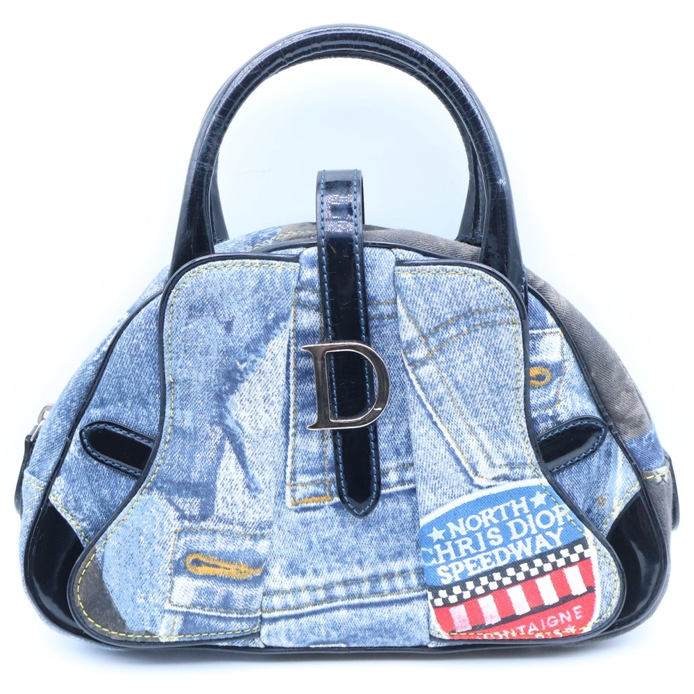 Christian Dior(クリスチャンディオール) ダブルサドルバッグ ハンドバッグ ネイビー デニムキャンバス×レザー レディース