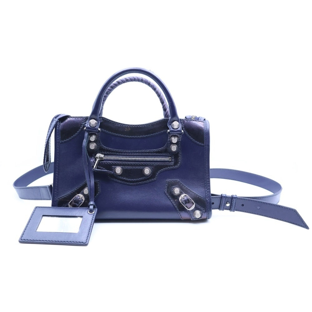 BALENCIAGA(バレンシアガ) ジャイアントミニシティ レザー×エナメル ネイビー 2WAY ハンドバッグ ショルダーバッグ 309544 ミラー・スト