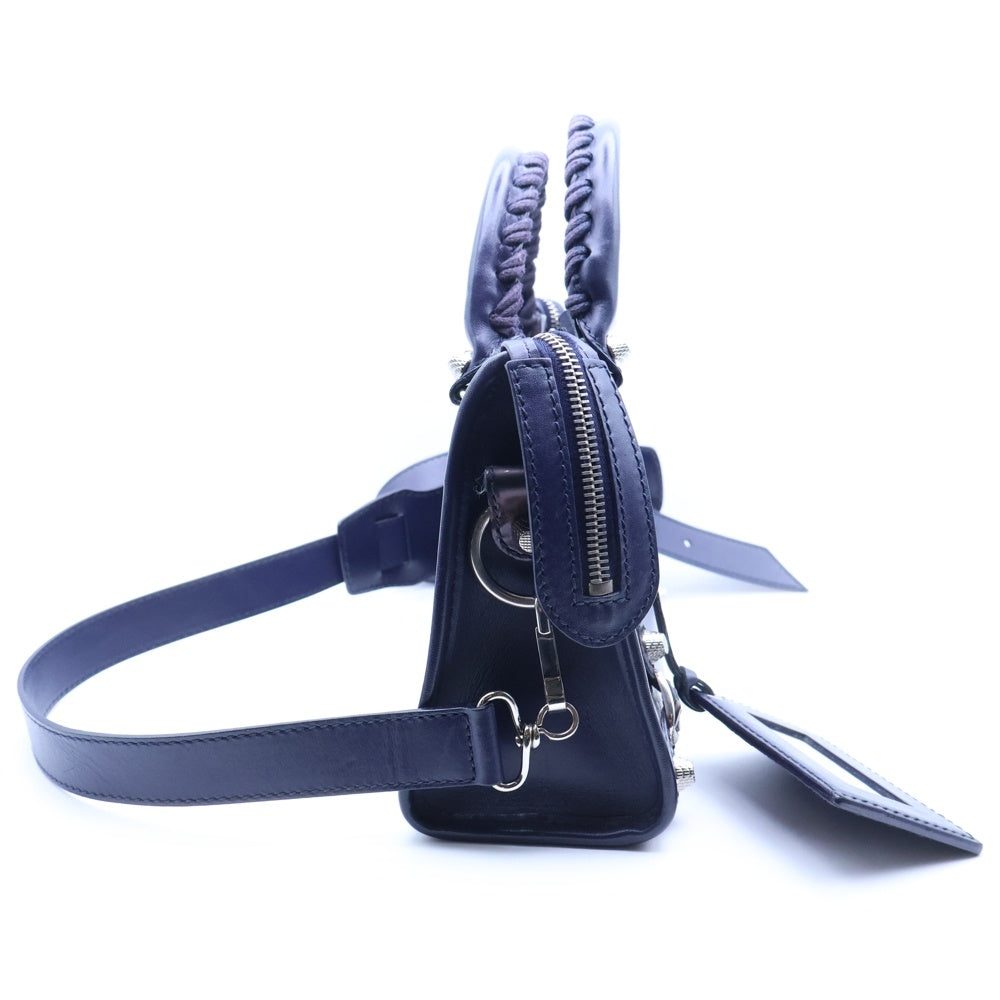 BALENCIAGA(バレンシアガ) ジャイアントミニシティ レザー×エナメル ネイビー 2WAY ハンドバッグ ショルダーバッグ 309544 ミラー・スト