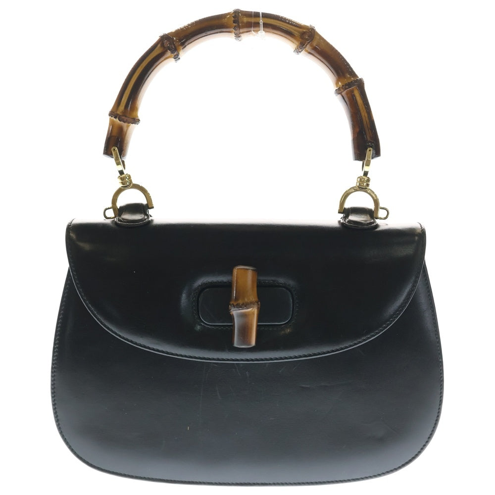 GUCCI(グッチ) バンブー 2WAY ハンドバッグ ショルダーバッグ ブラック レザー ヴィンテージ スト レディース