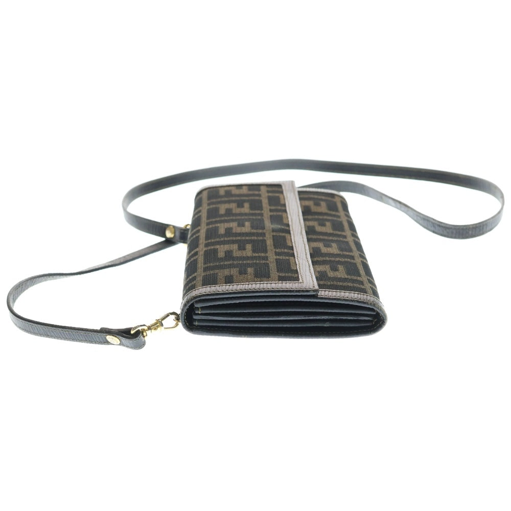 FENDI(フェンディ) ズッカ ショルダーウォレット ブラウン キャンバス 財布 レディース