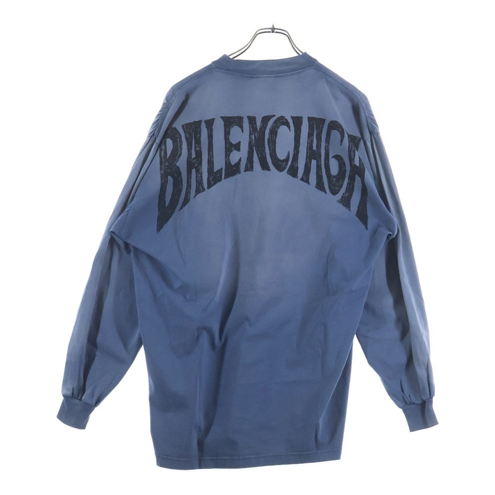 BALENCIAGA(バレンシアガ) バックロゴ ヴィンテージ加工 長袖Tシャツ カットソー ブルー 772208 TPVU4