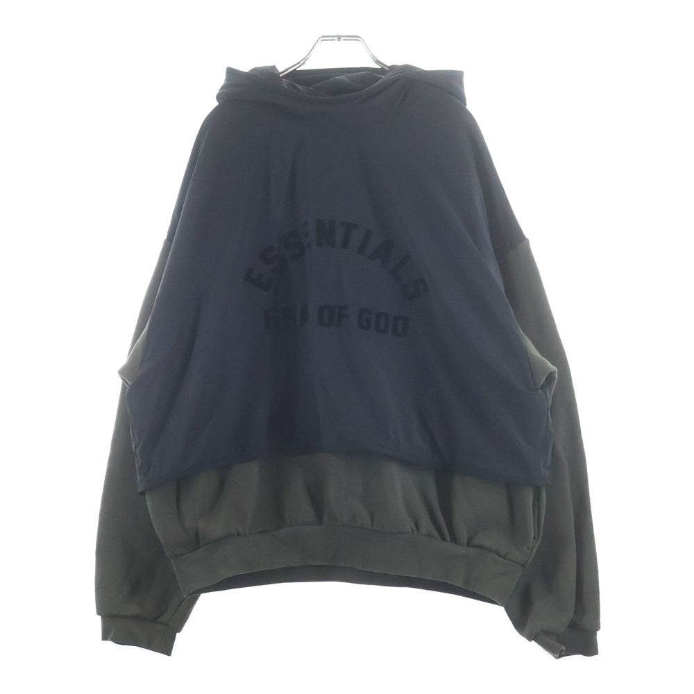 FEAR OF GOD ESSENTIALS(フィアオブゴッド エッセンシャルズ) ナイロン/フリースドッキング プルオーバーパーカー ブラック/カーキ