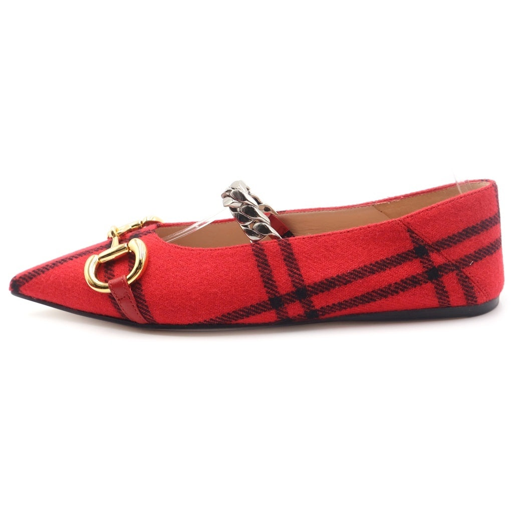 GUCCI(グッチ) ホースビット フラットシューズ チェック柄 レッド レディース