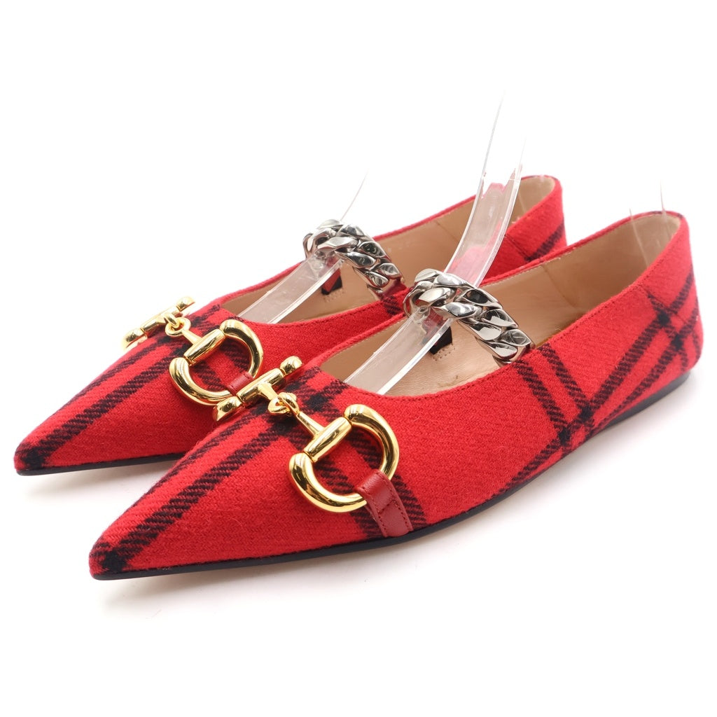 GUCCI(グッチ) ホースビット フラットシューズ チェック柄 レッド レディース