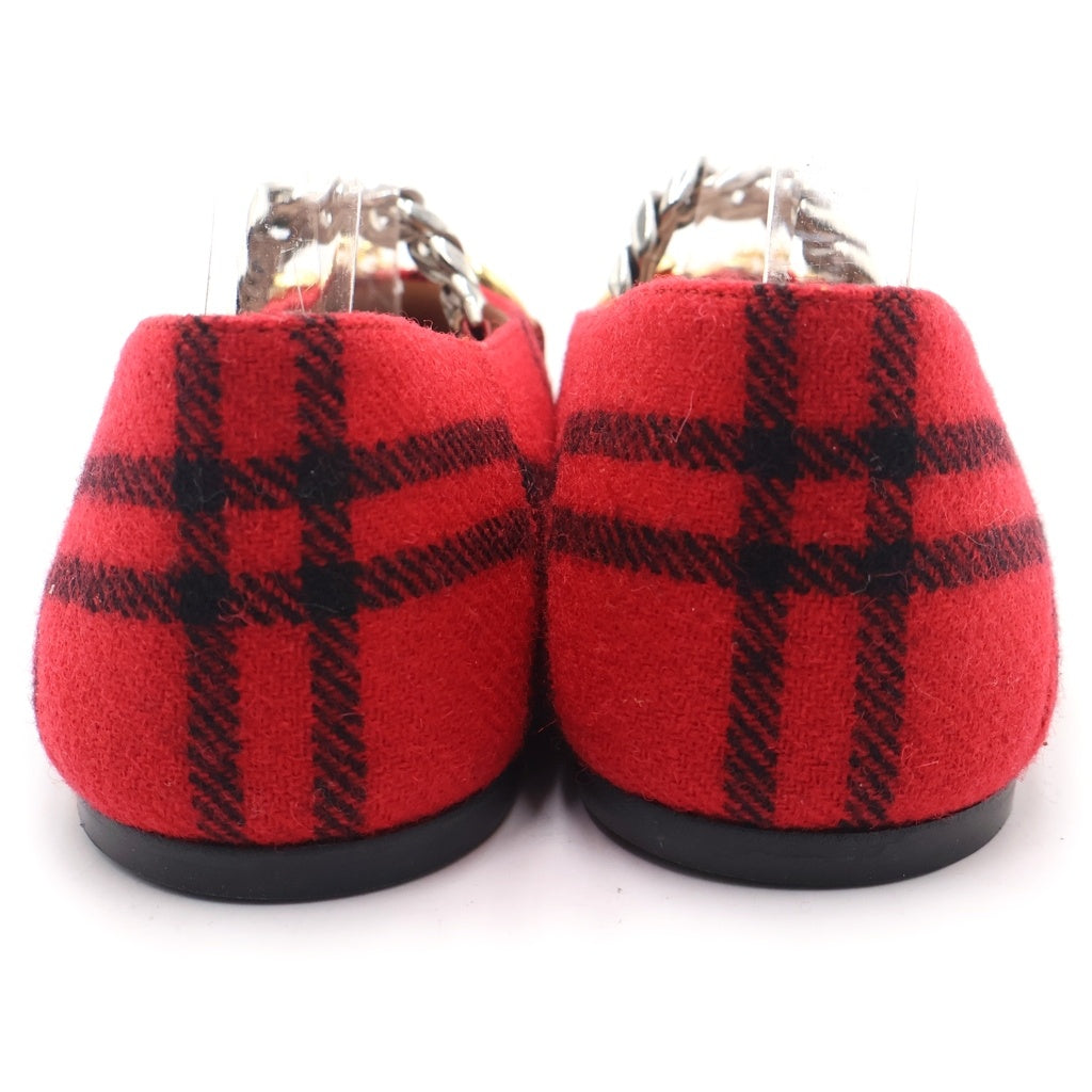 GUCCI(グッチ) ホースビット フラットシューズ チェック柄 レッド レディース