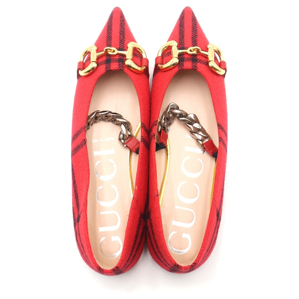 GUCCI(グッチ) ホースビット フラットシューズ チェック柄 レッド レディース