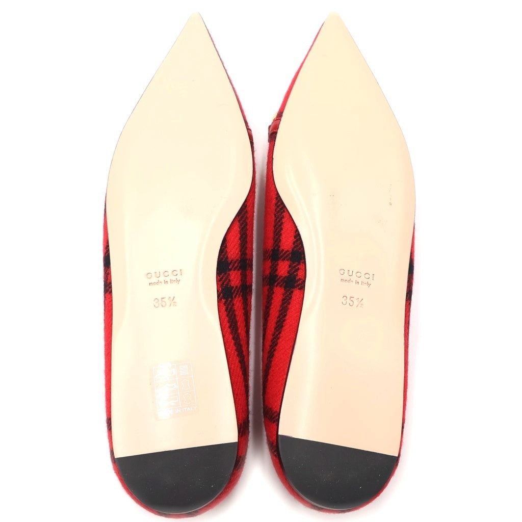 GUCCI(グッチ) ホースビット フラットシューズ チェック柄 レッド レディース