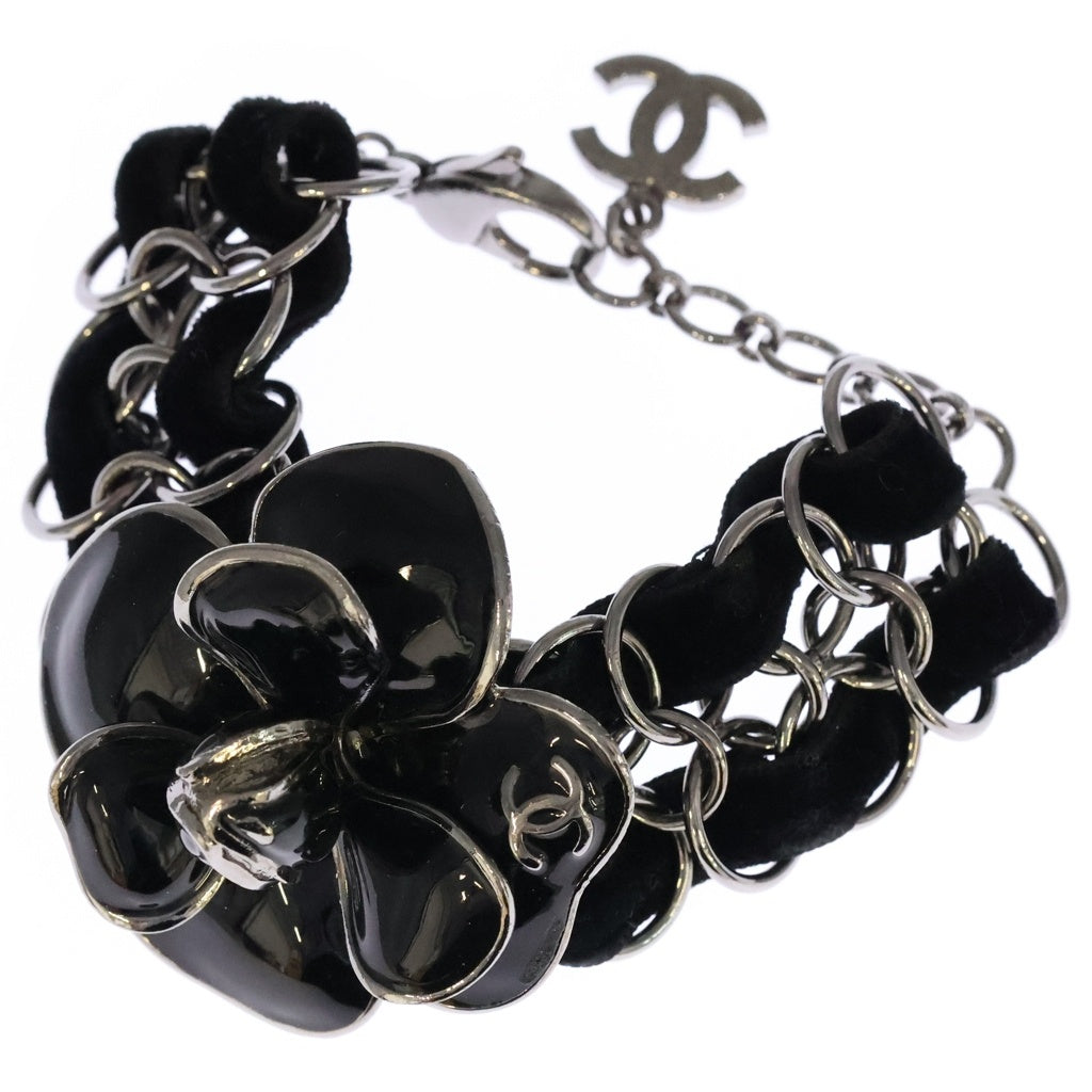 CHANEL(シャネル) 06A カメリア ココマーク ベロア チェーン ブレスレット ブラック/シルバー レディース