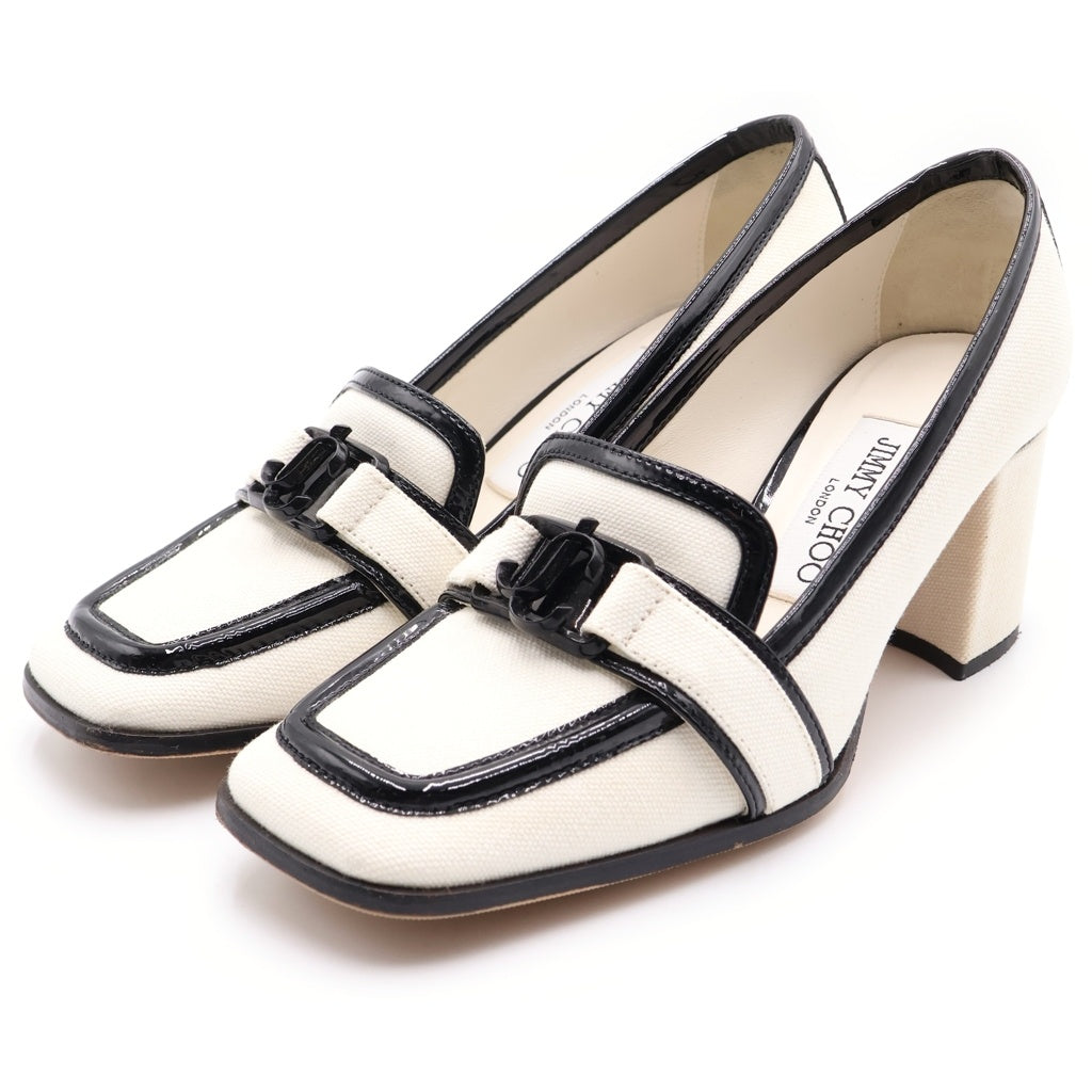 JIMMY CHOO(ジミーチュウ) EVIN 65 エヴィン チャンキーヒールパンプス パテントレザー ホワイト/ブラック レディース