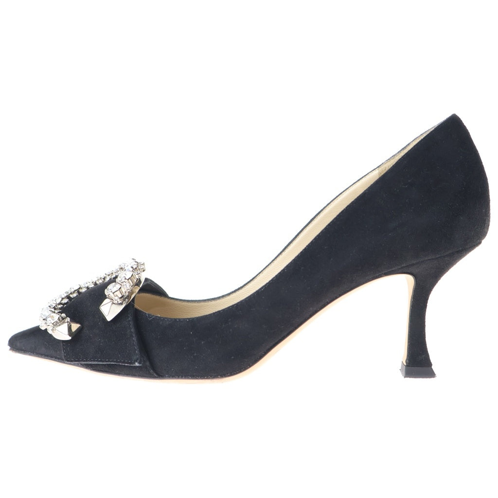 JIMMY CHOO(ジミーチュウ) MELVA 70 メルヴァ 7cmヒール ビジュー付き スウェードパンプス レディース ブラック