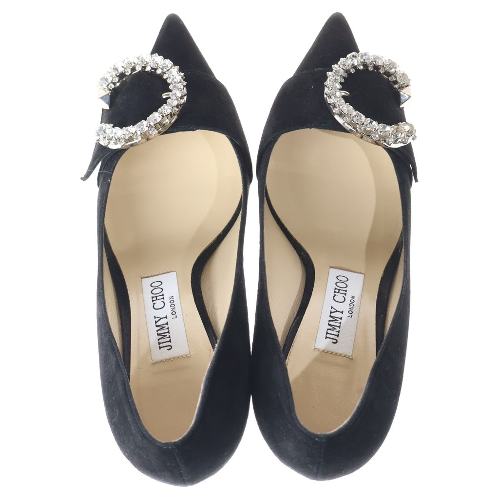 JIMMY CHOO(ジミーチュウ) MELVA 70 メルヴァ 7cmヒール ビジュー付き スウェードパンプス レディース ブラック