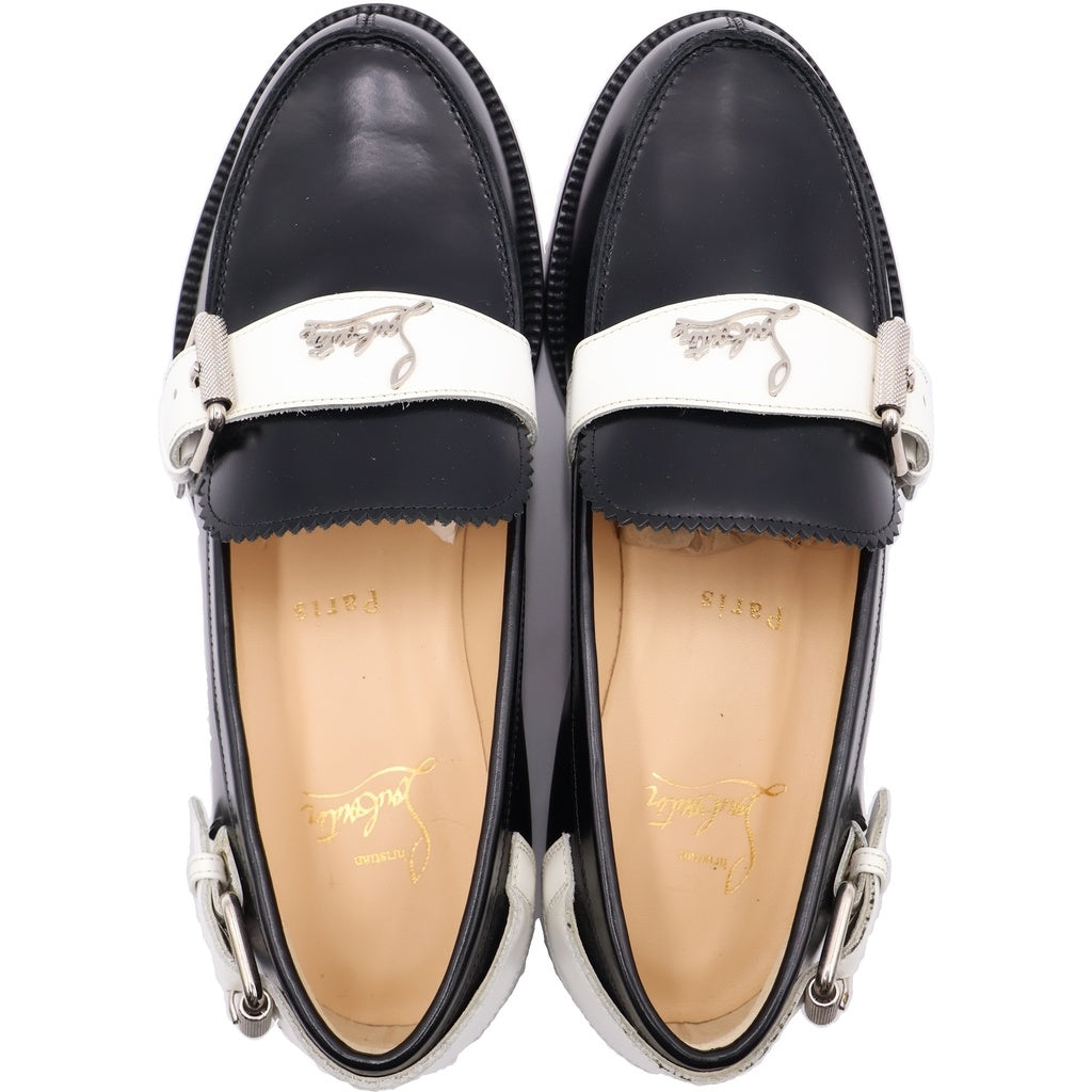 CHRISTIAN LOUBOUTIN(クリスチャンルブタン) MONMOC DONNA FLAT ロゴストラップ ドレスシューズ レザー レディース ブラック/ホワイト
