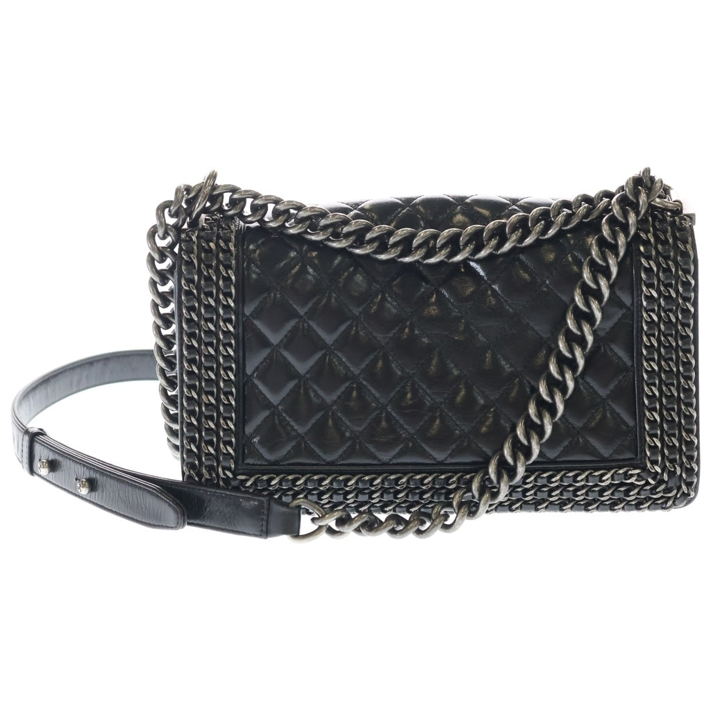 CHANEL(シャネル) ボーイシャネル25 チェーンショルダーバッグ カーフレザー ブラック シルバー金具 レディース