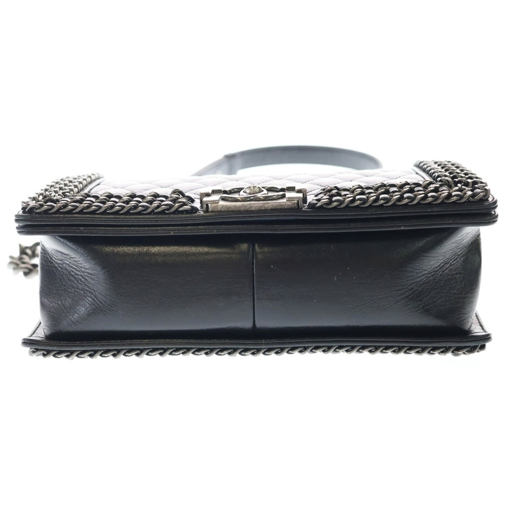 CHANEL(シャネル) ボーイシャネル25 チェーンショルダーバッグ カーフレザー ブラック シルバー金具 レディース