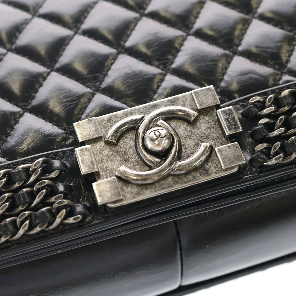 CHANEL(シャネル) ボーイシャネル25 チェーンショルダーバッグ カーフレザー ブラック シルバー金具 レディース