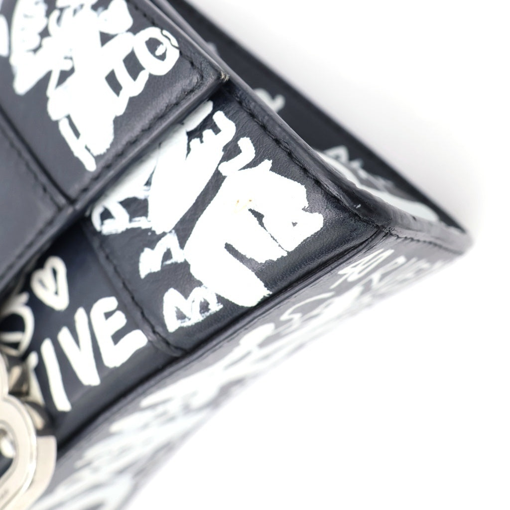 BALENCIAGA(バレンシアガ) グラフィティ アワーグラス XXS 2WAY ハンドバッグ ショルダーバッグ レザー ブラック ホワイト レディース